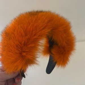 Headband Orange Fox Fur with leather Hair Accessory with Voluminous T…